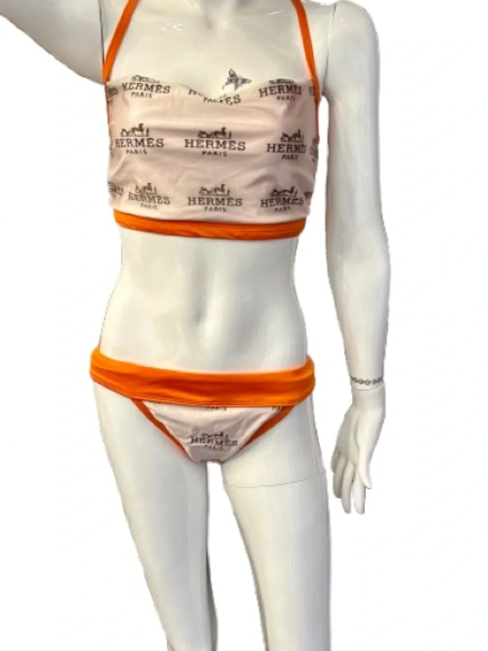 Custom Hermès Inspired Orange & White Bikini Set | Boutique | Size XL runs small